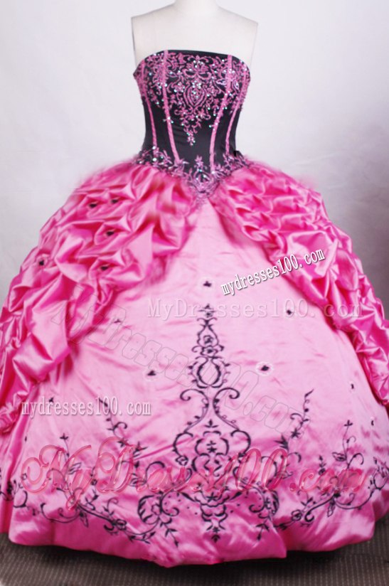 Rose Pink Embroidery Corset Back Pick Ups Sweet 15 Dresses